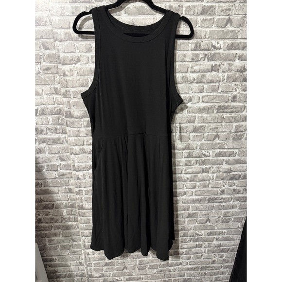 torrid Dresses & Skirts - Torrid Mini High Neck Tank Skater Dress Deep Black Ribbed Pockets 3 3X 22-24